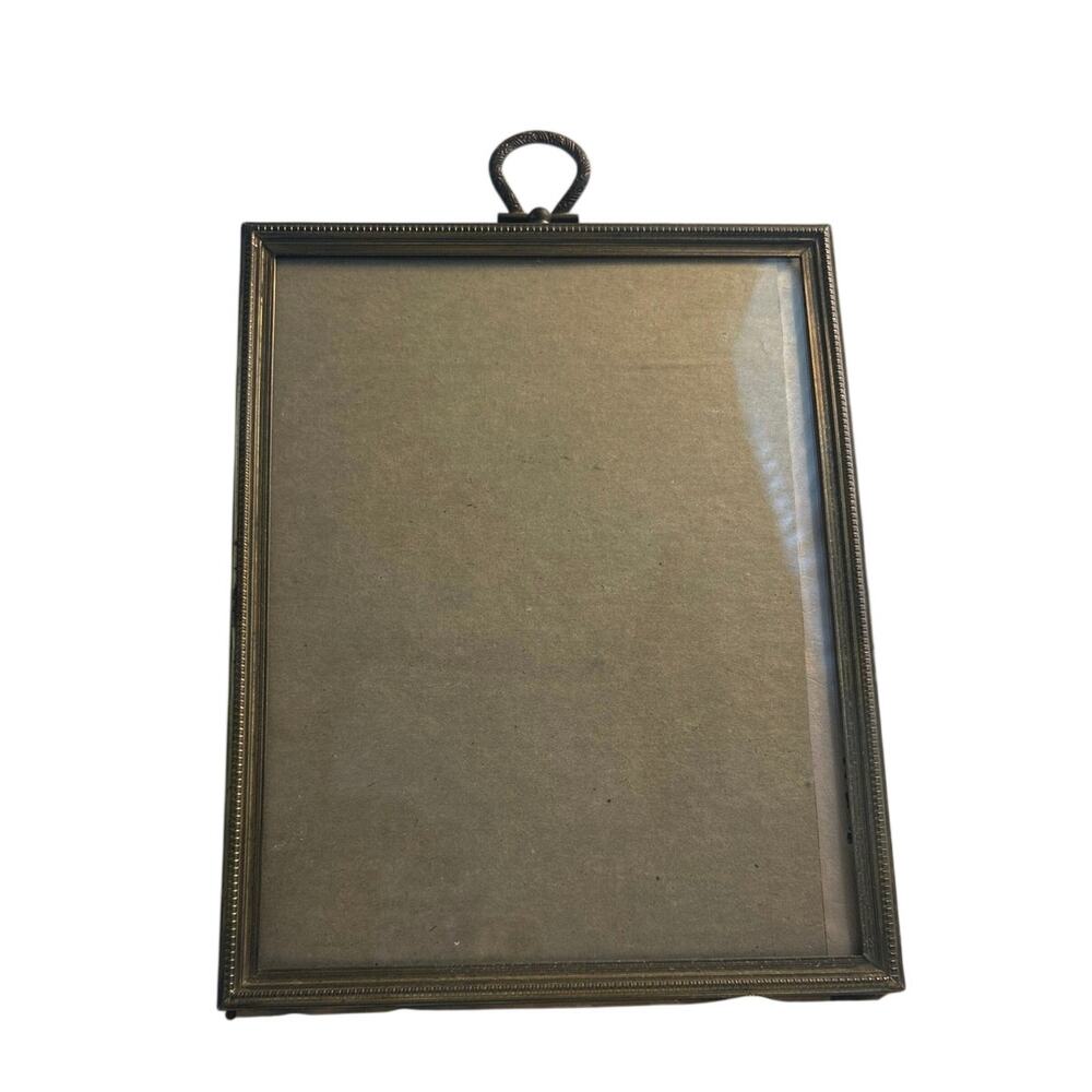 Vtg rectangular stamped metal antique aesthetics wall Frame, glass velvet slide